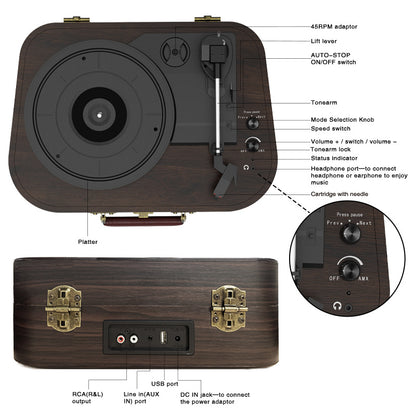 Premium Record Player A3 Belt-Drive Turntable with Integrated Stereo Speakers