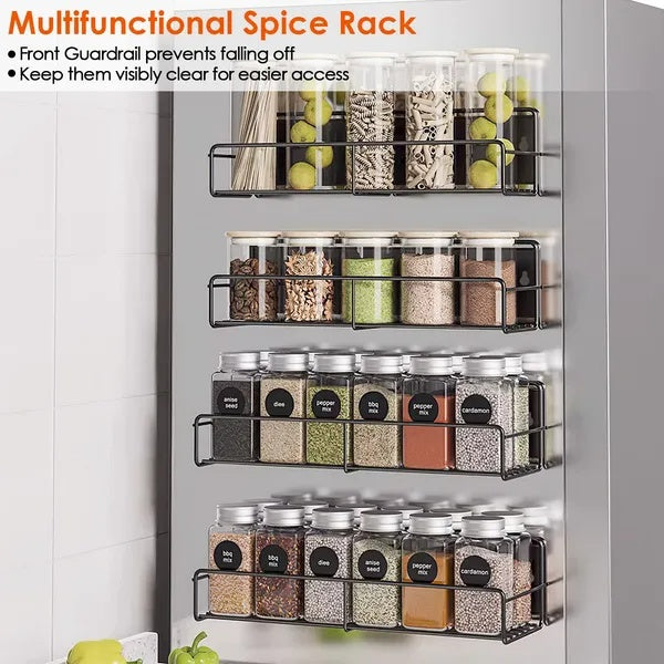 Strong Magnetic Spice Rack Set (4-Pack) - Fridge & Microwave Organizer with 44lbs Capacity
