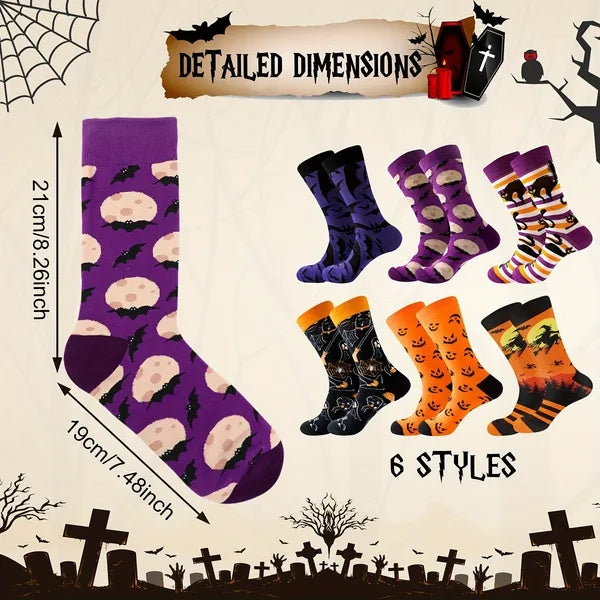 Luxury 6-Pair Seasonal Novelty Sock Set – Ultra-Soft Cotton-Blend Socks for Halloween & Christmas.