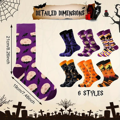 Luxury 6-Pair Seasonal Novelty Sock Set – Ultra-Soft Cotton-Blend Socks for Halloween & Christmas.