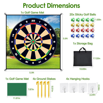 Premium Golf Chipping Game & Training Mat Set – 20 Sticky Balls, Ground Stakes, and Portable Carry Bag Included