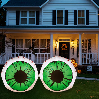 3-Foot Spooky Green-Eyed Inflatable Eyeballs (Pair) with LED Lights for Halloween Decorative Lights