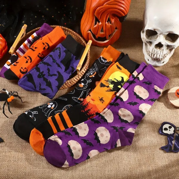 Luxury 6-Pair Seasonal Novelty Sock Set – Ultra-Soft Cotton-Blend Socks for Halloween & Christmas.