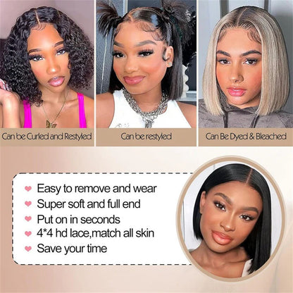 Luxurious 4x4 Transparent Lace Front Bob Wig | 100% Virgin Indian Human Hair | Glueless & Ready-to-Wear