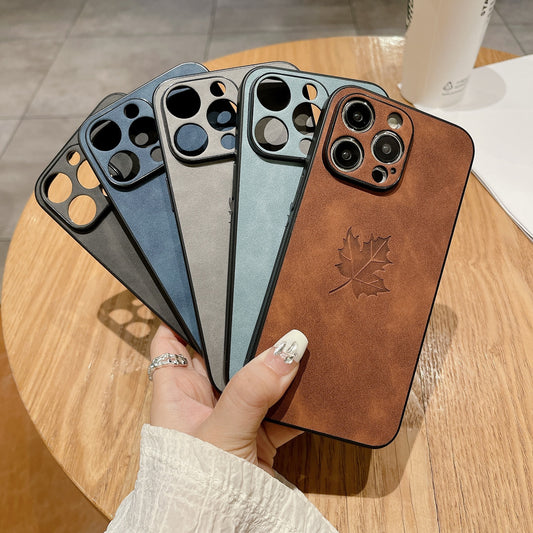 Skin Feeling Lambskin Maple Leaf Phone Case for iPhone 17/17PROMAX/PRO/AIR