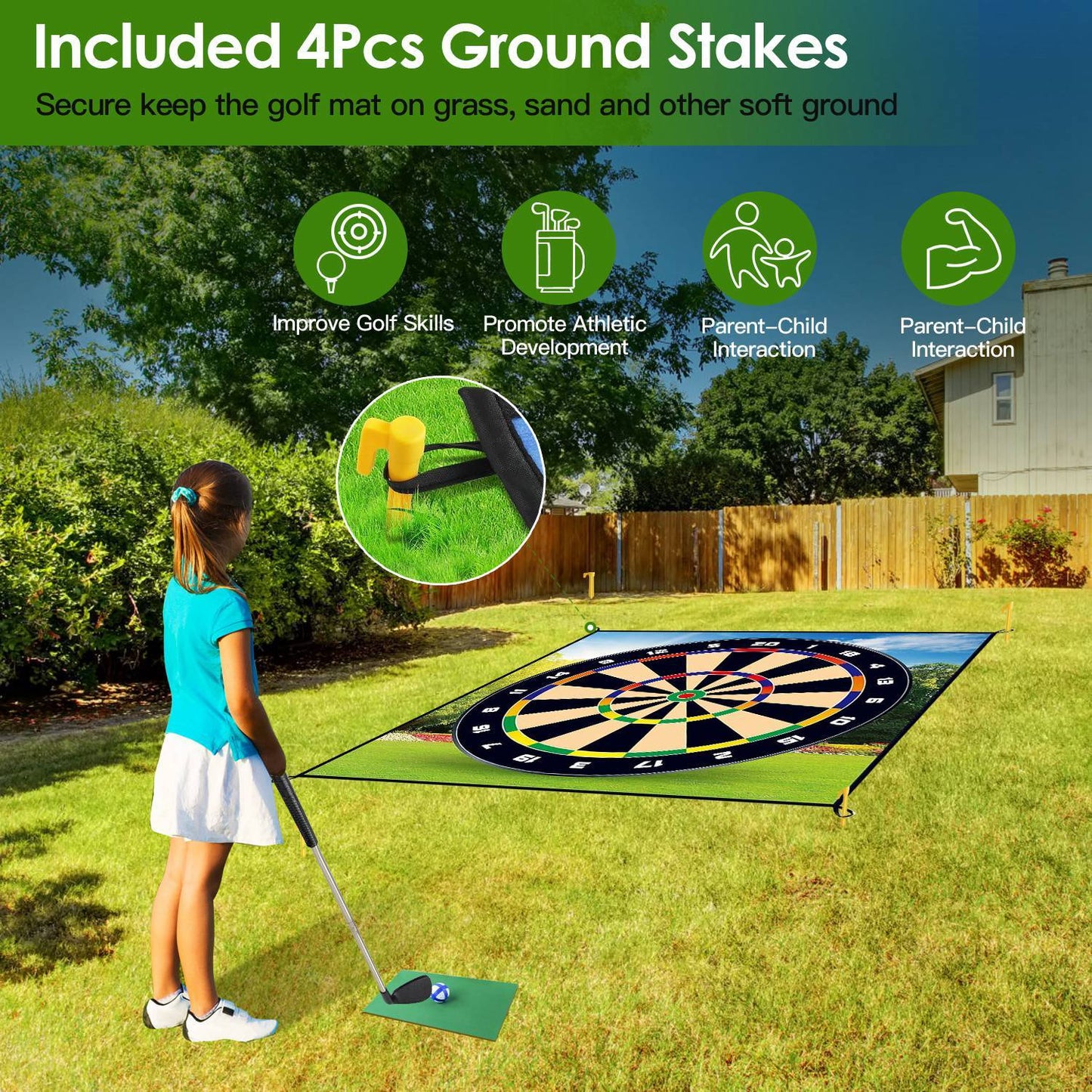 Premium Golf Chipping Game & Training Mat Set – 20 Sticky Balls, Ground Stakes, and Portable Carry Bag Included