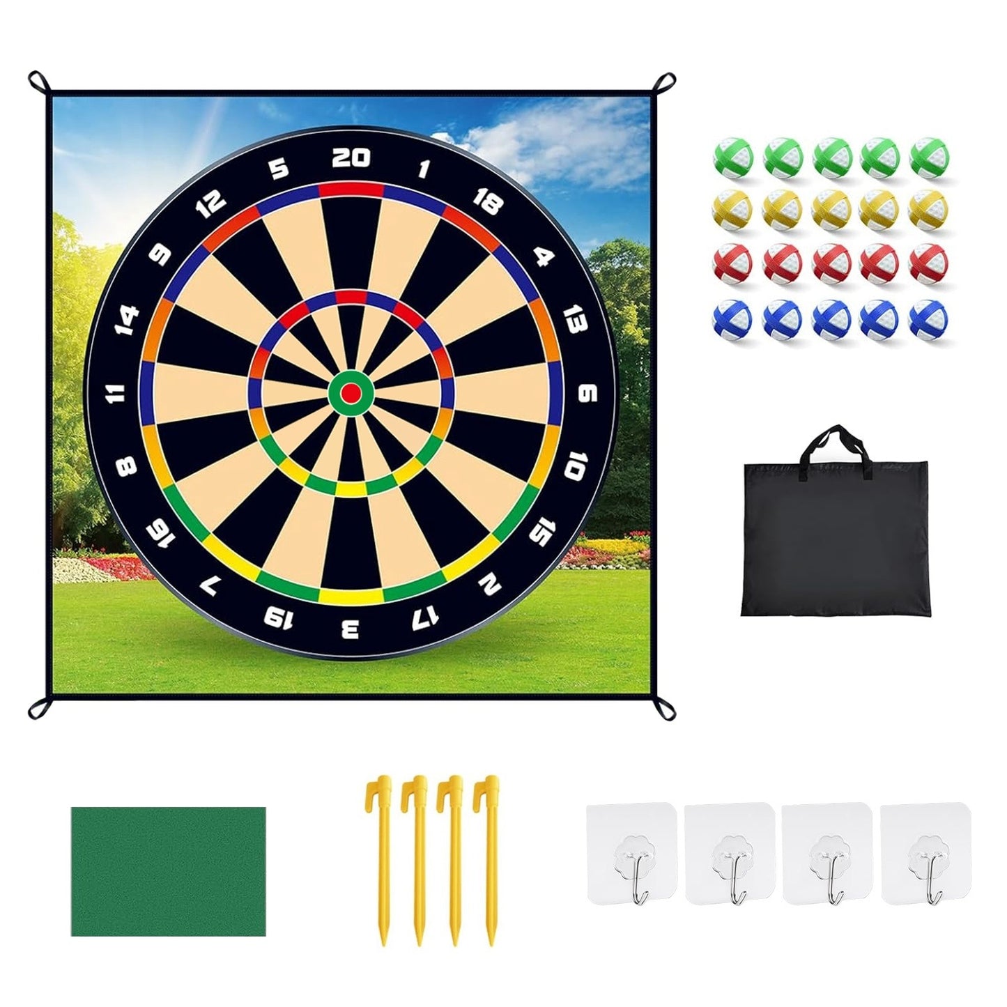 Premium Golf Chipping Game & Training Mat Set – 20 Sticky Balls, Ground Stakes, and Portable Carry Bag Included