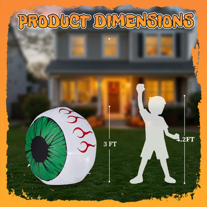 3-Foot Spooky Green-Eyed Inflatable Eyeballs (Pair) with LED Lights for Halloween Decorative Lights