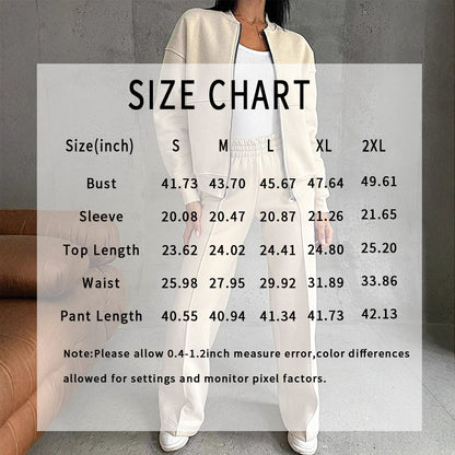 The Essential Autumn Comfort Set: Women's Elevated 2-Piece Full-Zip Jacket and Wide-Leg Tracksuit