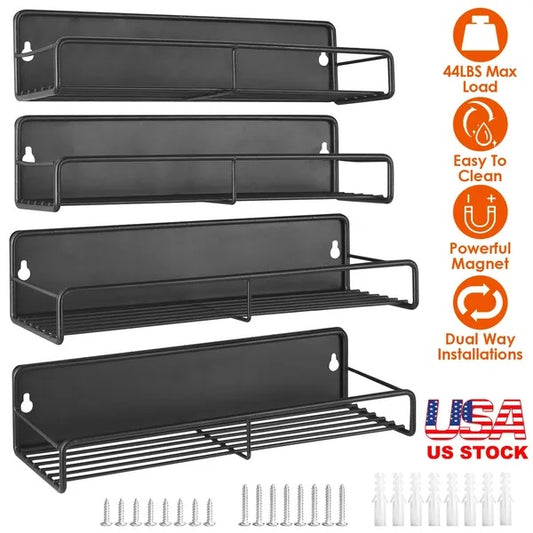 Strong Magnetic Spice Rack Set (4-Pack) - Fridge & Microwave Organizer with 44lbs Capacity