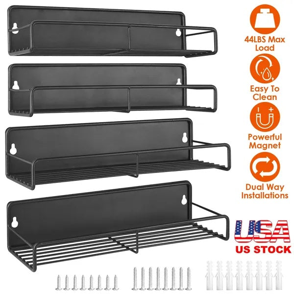 Strong Magnetic Spice Rack Set (4-Pack) - Fridge & Microwave Organizer with 44lbs Capacity