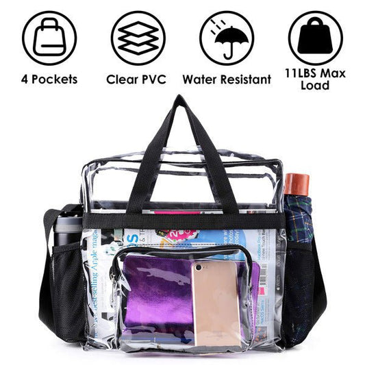 Clear Tote Bag - 4 - Pocket 0.4 Mm PVC Crossbody,Handbag, Adjustable Strap, Holds 11 Lbs, Waterproof & Cold - Crack Resistant, Perfect For Concerts, Sports, School, Work - The Vibe Haven