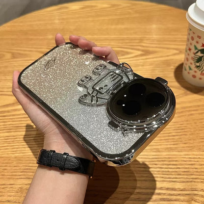 Premium Glitter Astronaut Camera Stand Phone Case