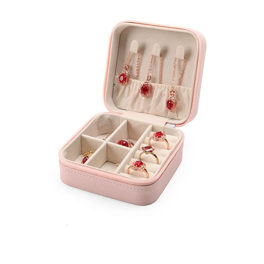Elegant Compact Jewelry Storage Case (Pink) - Multi-Compartment Organizer for Rings, Earrings, and Pendants