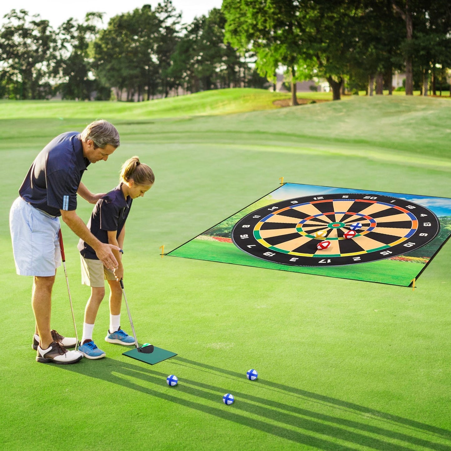 Premium Golf Chipping Game & Training Mat Set – 20 Sticky Balls, Ground Stakes, and Portable Carry Bag Included