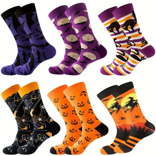Luxury 6-Pair Seasonal Novelty Sock Set – Ultra-Soft Cotton-Blend Socks for Halloween & Christmas.