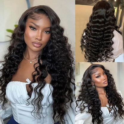 Platinum Blend Human Hair Deep Wave Lace Front Wig Front Wig Black Female