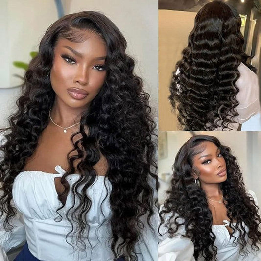 Platinum Blend Human Hair Deep Wave Lace Front Wig Front Wig Black Female