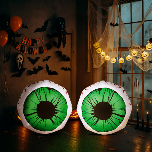 3-Foot Spooky Green-Eyed Inflatable Eyeballs (Pair) with LED Lights for Halloween Decorative Lights