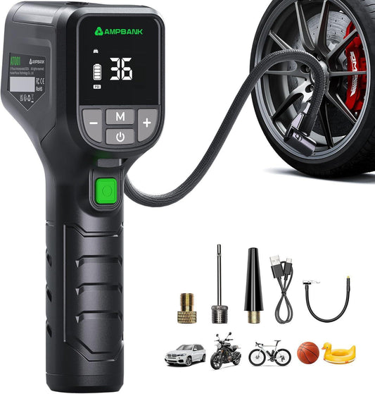 MPBANK AT001 Digital Portable Tire Inflator – 150 PSI Car Air Compressor with Auto Shut - Off and LED Light for Cars, SUVs, Motorcycles, and Bicycles - The Vibe Haven