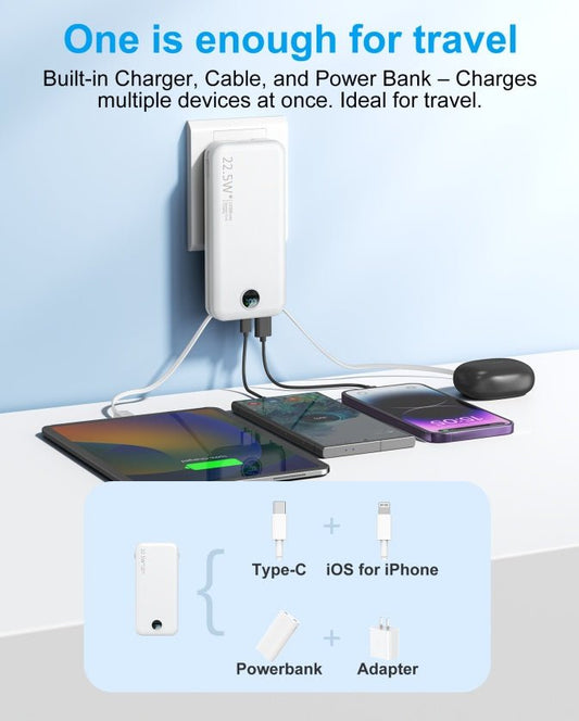 Pro - Charge Multi - Port Power Bank Charger Adapter with Integrated AC Plug Chargers&Adapters - The Vibe Haven