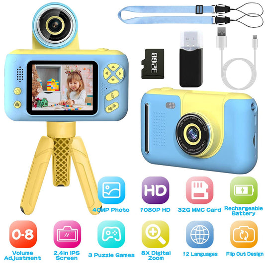 The Ultimate First Camera: Children's HD Digital Video Camera Kit Pro - Style Digital Camera with Swivel Lens & Tripod - 2.4" Screen, 32GB Card Included - The Vibe Haven